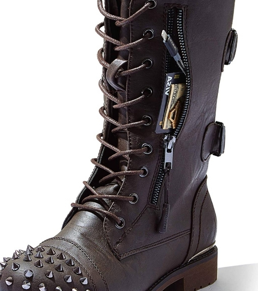 ISO BLACK SIZE 5 OR 5.5 SPIKED BOOTS WITH ZIPPERED SIDE SLO.T FROM DAILYSHOES